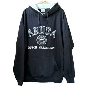 Aruba Dutch Caribbean Appliquéd Embroidered Hoodie Black White Size XL